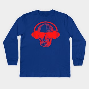 Skull And Phones, Red Kids Long Sleeve T-Shirt